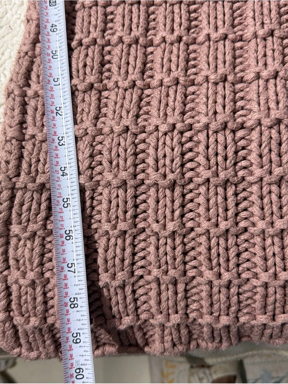 Fieldcrest luxury 100% Cotton handmade 50”x60” Mauve Knit Throw Blanket